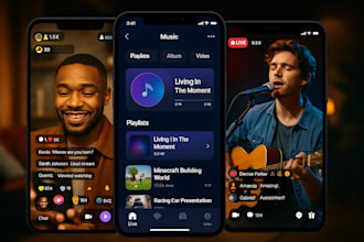 develop live streaming app music streaming website video streaming website