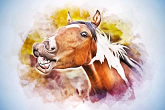create realistic portrait illustration of horse or any pets