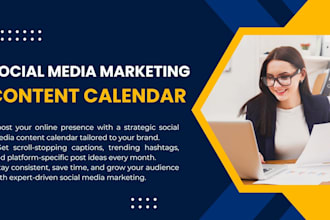 create monthly social media content calendar with engaging captions and hastags