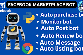 code a facebook marketplace bot to auto post, renew, and message buyers