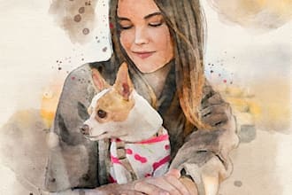 make digital art watercolor illustration of your pet