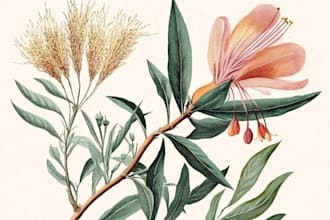 draw botanical illustrations of flowers, plants and fruits