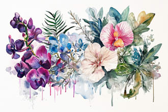 watercolor botanical illustrations of flowers and plants