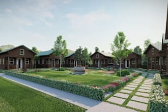 do realistic master planning landscape revit sketchup 3d model modern house plan