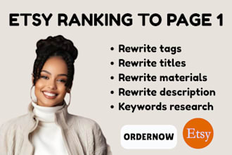 rewrite etsy shop titles ranking keywords research tags and material etsy sales