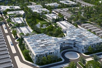 develop commercial business center, real estate building proposal, cgi landscape