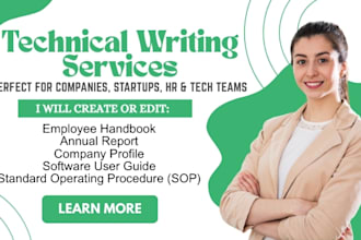 do employee handbook, annual report, company profile, software user guide, sop