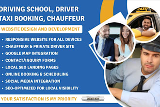 design driving school website, taxi booking, chauffeur, driver SEO landing page