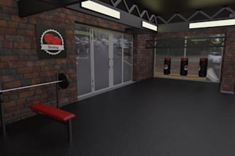elegant 3d gym interior rendering,sport fitness center,lightning, 3d walkthrough