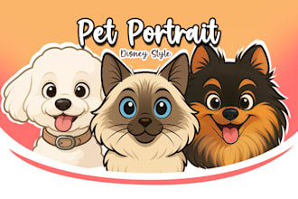 draw your pets into cute cartoon disney portrait