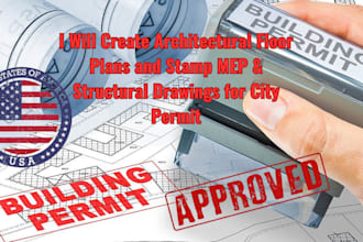 draw architectural floor plan, stamp seal mep structural engineering city permit