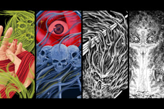 draw dark art for cover and merch in our special style