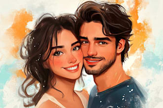 draw disney couple portrait illustration, family portrait