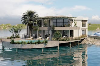 renovate 3d commercial center, hotel resort, backyard pool, cgi landscape,estate