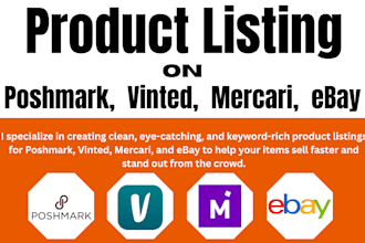 do SEO product listings on etsy, poshmark, vinted, ebay and mercari uploading