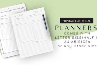 design printable planner, calendar or journal, check list