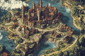 draw 2d rpg fantasy map, landscape, dndart map design