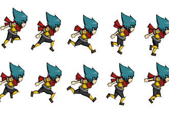 create 2d sprite sheet 2d character design in pixel art for your game
