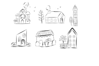 draw house line art and creative doodle art illustration