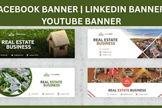 design facebook cover banner, linkedin banner, youtube banner, twitter and logo