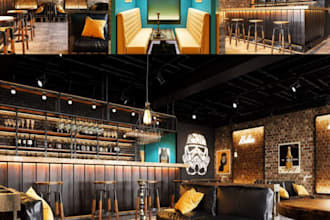 redesign 3d restaurant, café, bar, lounge, hotel ,3d office design in revit