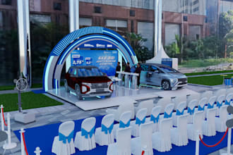 optimize 3d realistic stage launch car outdoor, hall,event center, cgi rendering