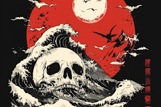 do anime or japanese art digital illustration for t shirt