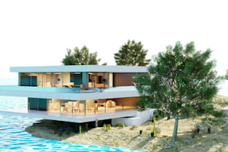 rebuild residential floor plan, 3d elevation, villa exterior photo, cgi render