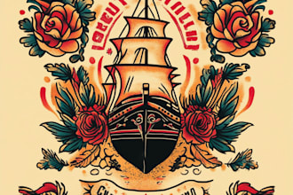 make old school traditional tattoo for vintage tshirt design