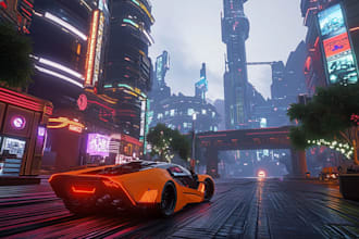 draw illustration of futuristic cyberpunk city