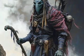 draw concept art of medieval, dark fantasy warrior character