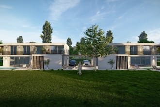 optimize 3d modern villa,story house building, realistic render,cgi lawn,vr tour