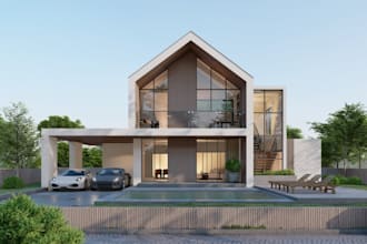 render 3d cgi warehouse design, factory, farmhouse,photorealistic bungalow house