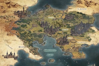 make fantasy map illustration for dnd, novels and games