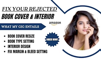 fix margin, resize, edit and fix errors of your rejected book cover and interior