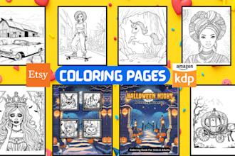 design kids and adults coloring book cover and interior pages for amazon KDP