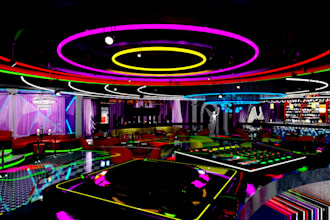 luxury 3d interior nightclub design, bar, lounge, poolside, restaurant, café