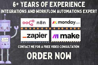 develop ai agents and workflow with n8n, zapier, make, mondaycom