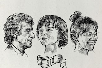 draw your portrait into vintage style ink sketch
