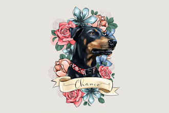 draw custom pet portrait of your cat or dog in tattoo style