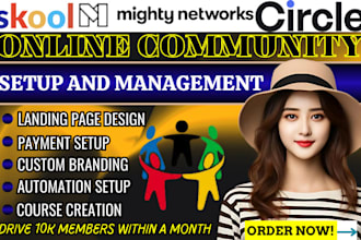 set up skool community, mighty network management, circle so expert