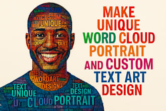 make unique word cloud portrait and custom text art design, wordart