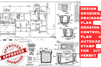 design grading, drainage plan erosion control plan in autocad stamp, city permit