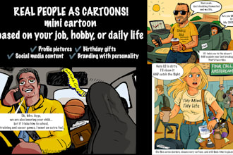 draw a mini cartoon based on your job, hobby  for blogs, website, social media