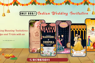 design indian style wedding card invitations, videos in 24hrs