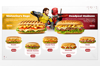 design display menus for fast food, restaurants or cafés