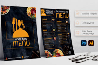 design a professional restaurant, bar, or café menu with your branding