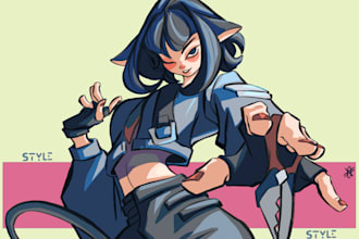 draw in anime, cartoon and semi realistic style