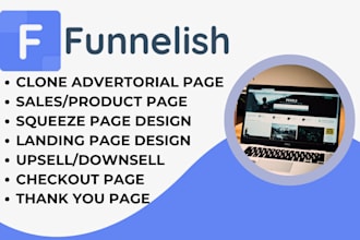 clone advertorial page, funnelish product landing page, setup checkout page