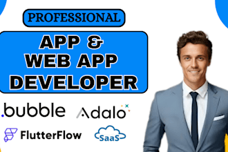 develop build bubble io app, bubble io website adalo mobile app flutterflow app